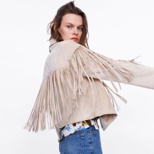 ZARA Faux Suede Fringed Jacket
